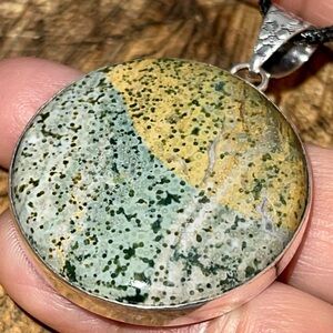 Polished Orbicular Ocean Jasper Pendant 2”